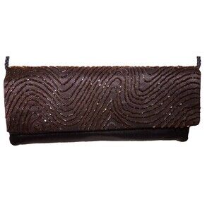 Nitebags Nite Bags Seed Bead Brown Beaded Evening Satin Purse Bag Formal Wedding